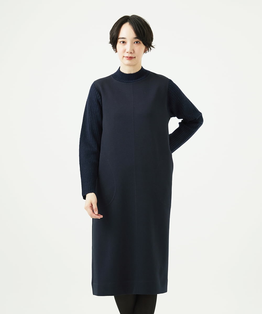 NGPAF12360 GIANNI LO GIUDICE(ジャンニ ロ ジュディチェ) [洗える]ＭＥＥＴダンボールニットワンピース ネイビー