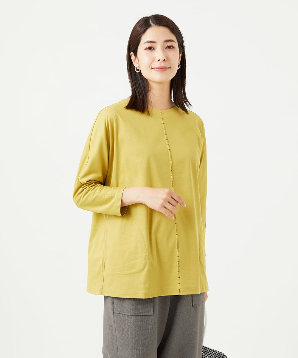 NGPGA52260 GIANNI LO GIUDICE(ジャンニ ロ ジュディチェ) [洗える]アンチスウェットステッチ刺繍チュニックカットソー イエロー