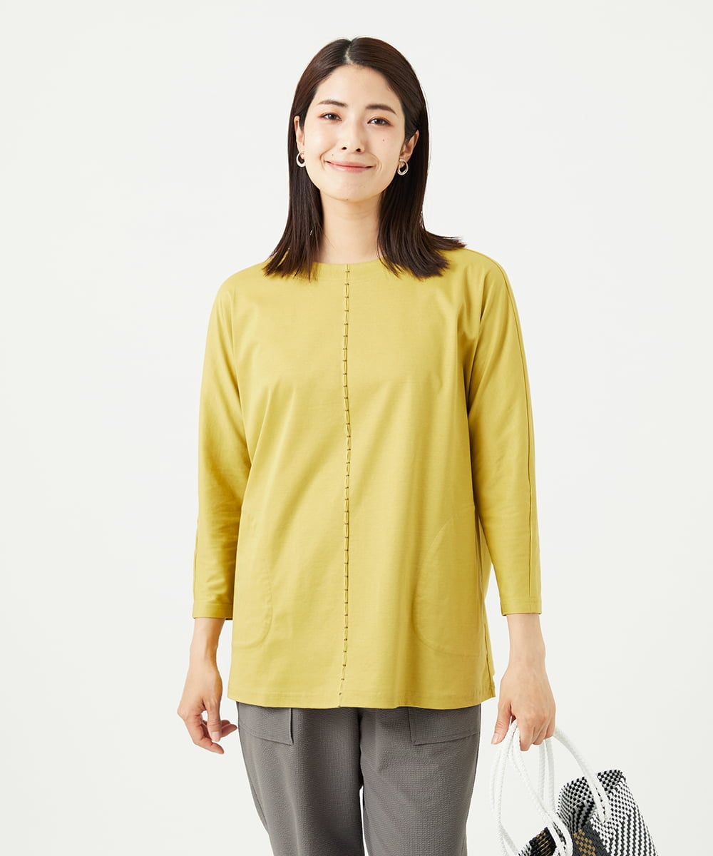 NGPGA52260 GIANNI LO GIUDICE(ジャンニ ロ ジュディチェ) [洗える]アンチスウェットステッチ刺繍チュニックカットソー イエロー