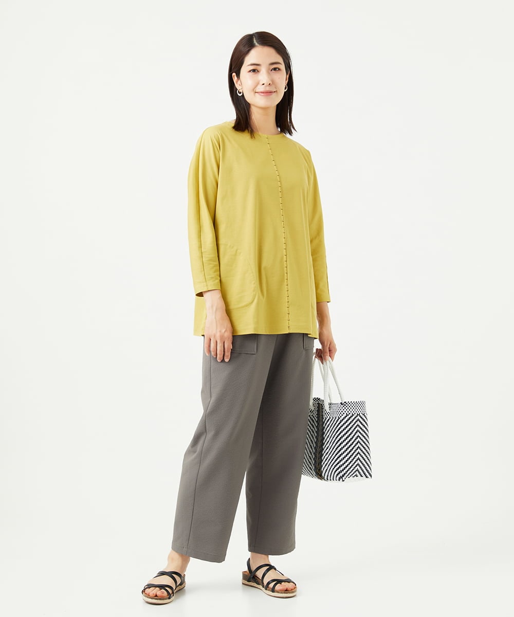 NGPGA52260 GIANNI LO GIUDICE(ジャンニ ロ ジュディチェ) [洗える]アンチスウェットステッチ刺繍チュニックカットソー イエロー