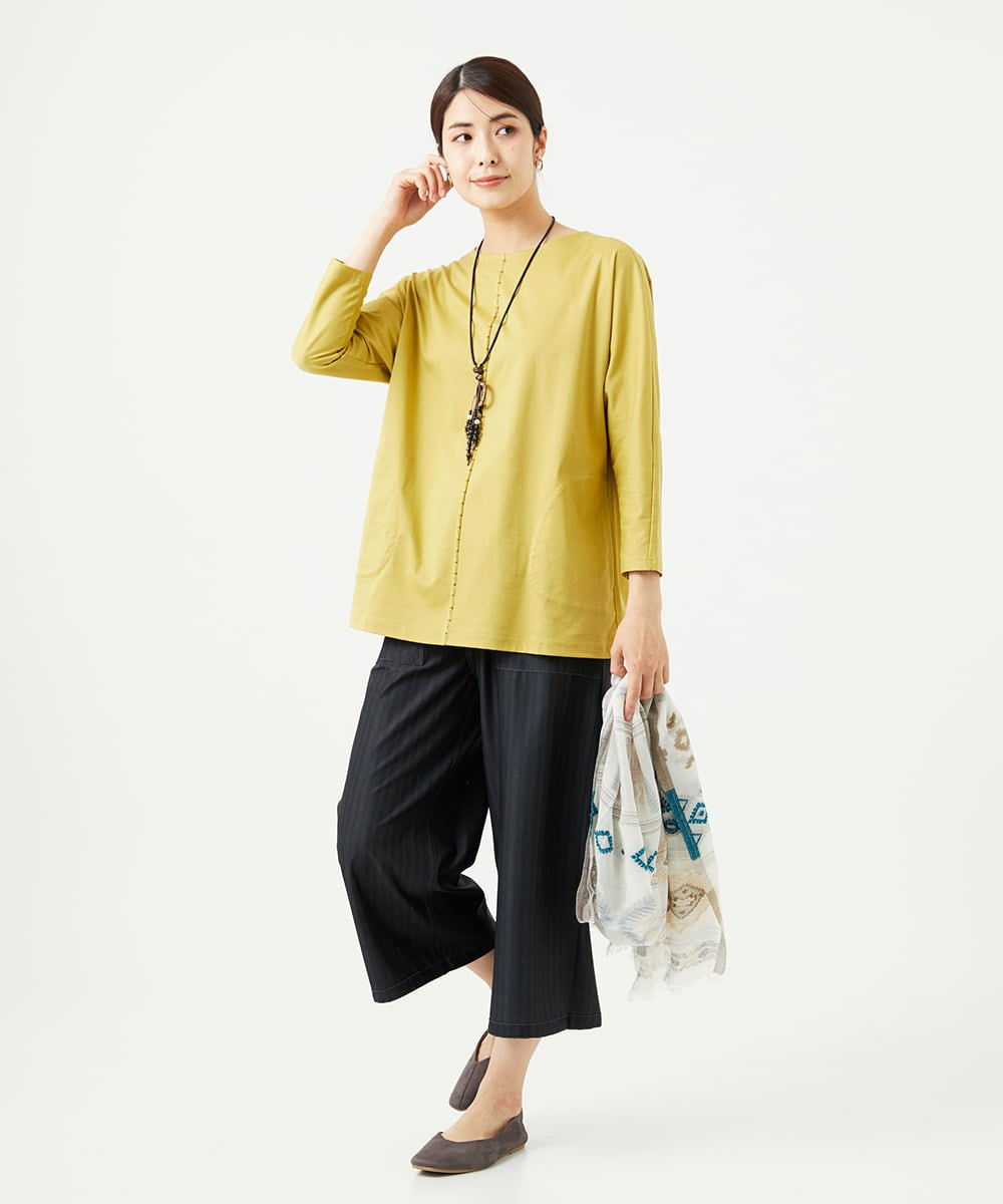 NGPGA52260 GIANNI LO GIUDICE(ジャンニ ロ ジュディチェ) [洗える]アンチスウェットステッチ刺繍チュニックカットソー イエロー