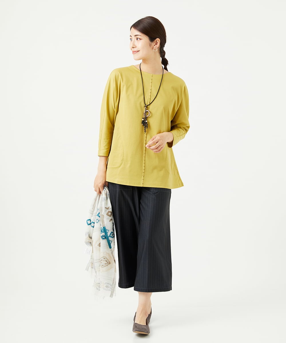 NGPGA52260 GIANNI LO GIUDICE(ジャンニ ロ ジュディチェ) [洗える]アンチスウェットステッチ刺繍チュニックカットソー イエロー
