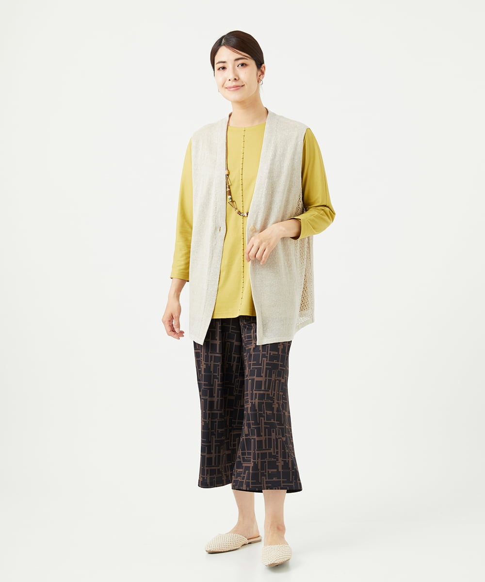 NGPGA52260 GIANNI LO GIUDICE(ジャンニ ロ ジュディチェ) [洗える]アンチスウェットステッチ刺繍チュニックカットソー イエロー