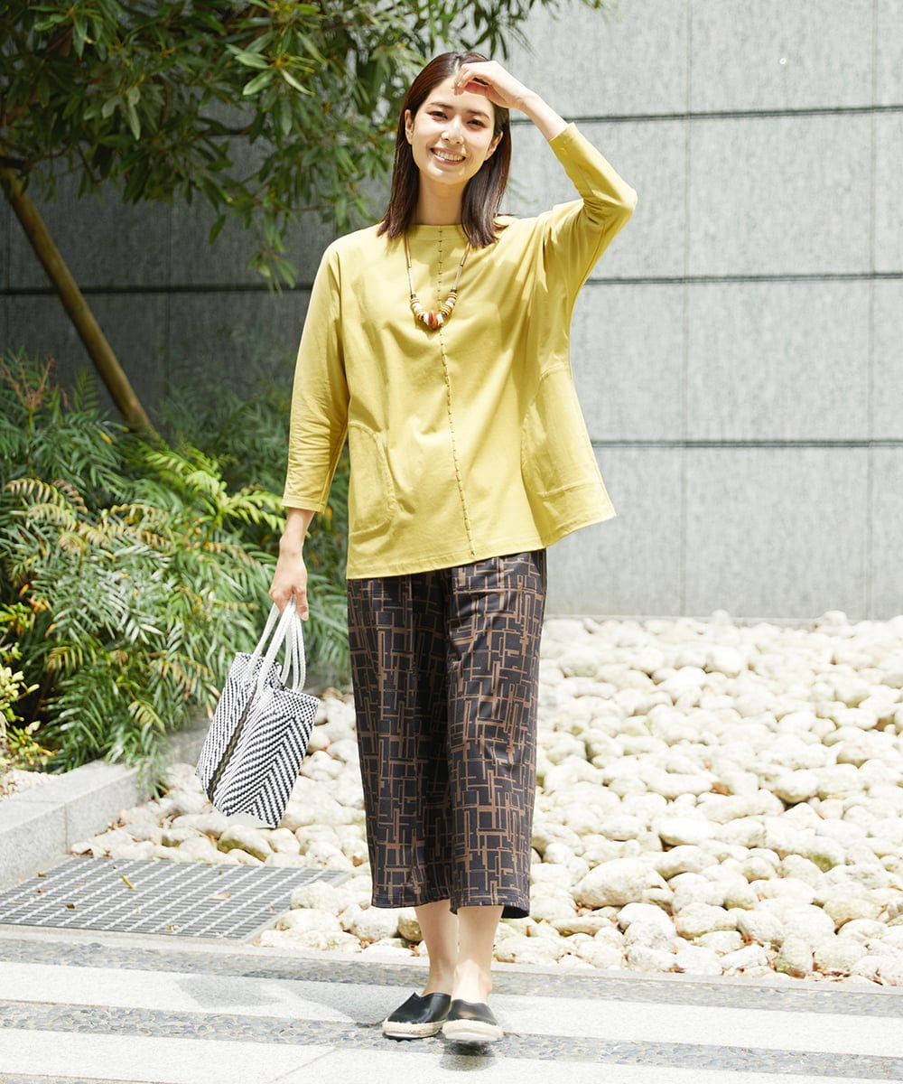 NGPGA52260 GIANNI LO GIUDICE(ジャンニ ロ ジュディチェ) [洗える]アンチスウェットステッチ刺繍チュニックカットソー イエロー