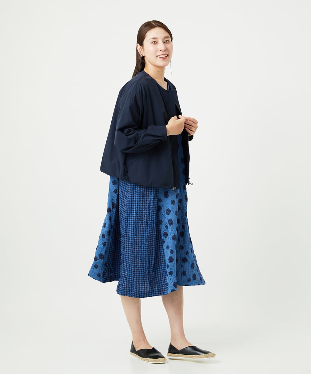 NGPHA11330 GIANNI LO GIUDICE(ジャンニ ロ ジュディチェ) [洗える・日本製]麻混ドットワッシャージャガードワンピース ブルー