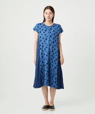 NGPHA11330 GIANNI LO GIUDICE(ジャンニ ロ ジュディチェ) [洗える・日本製]麻混ドットワッシャージャガードワンピース ブルー