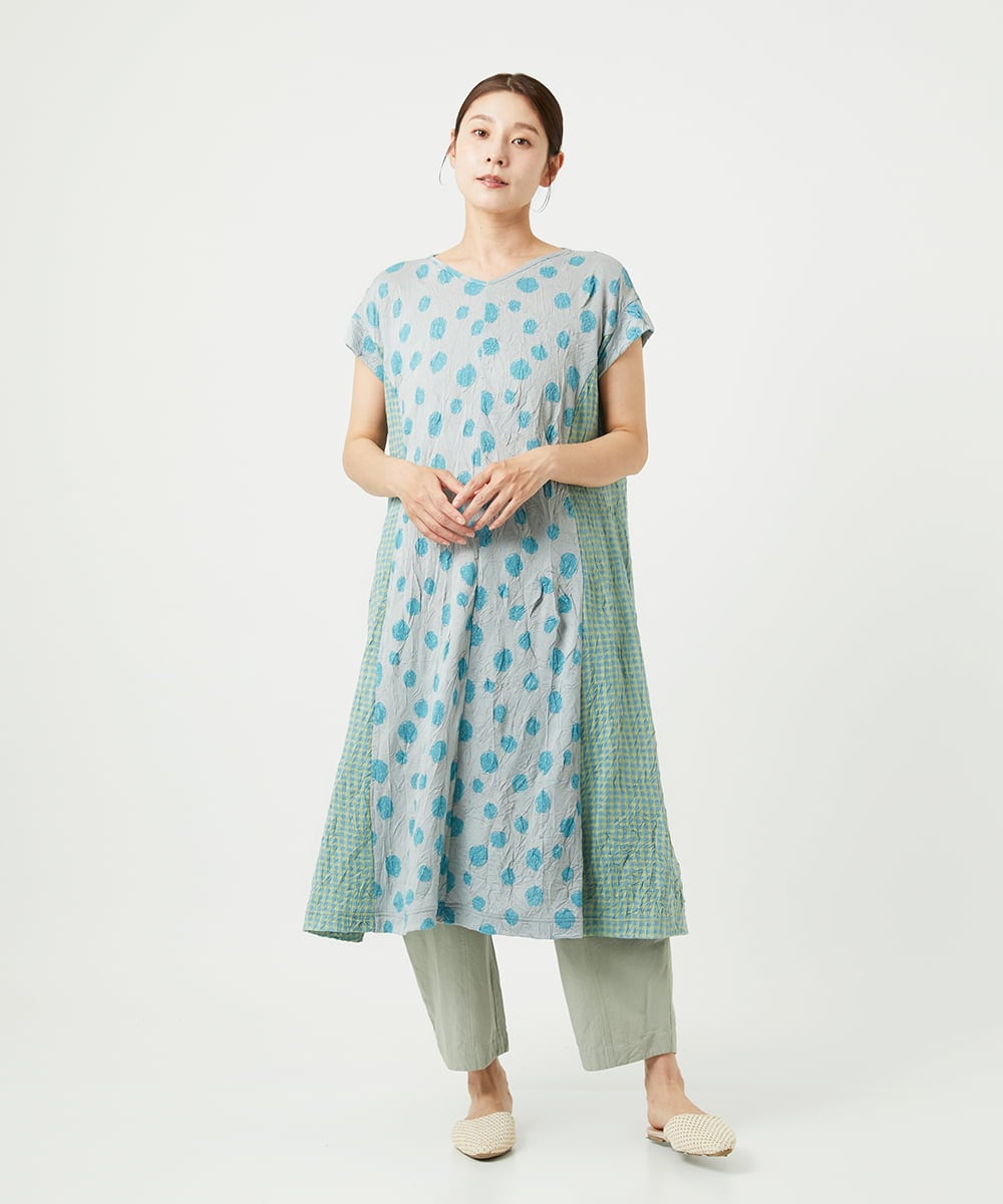 NGPHA11330 GIANNI LO GIUDICE(ジャンニ ロ ジュディチェ) [洗える・日本製]麻混ドットワッシャージャガードワンピース ライトグレー
