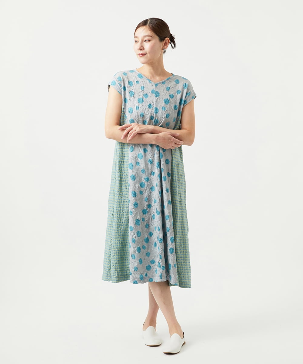 NGPHA11330 GIANNI LO GIUDICE(ジャンニ ロ ジュディチェ) [洗える・日本製]麻混ドットワッシャージャガードワンピース ライトグレー