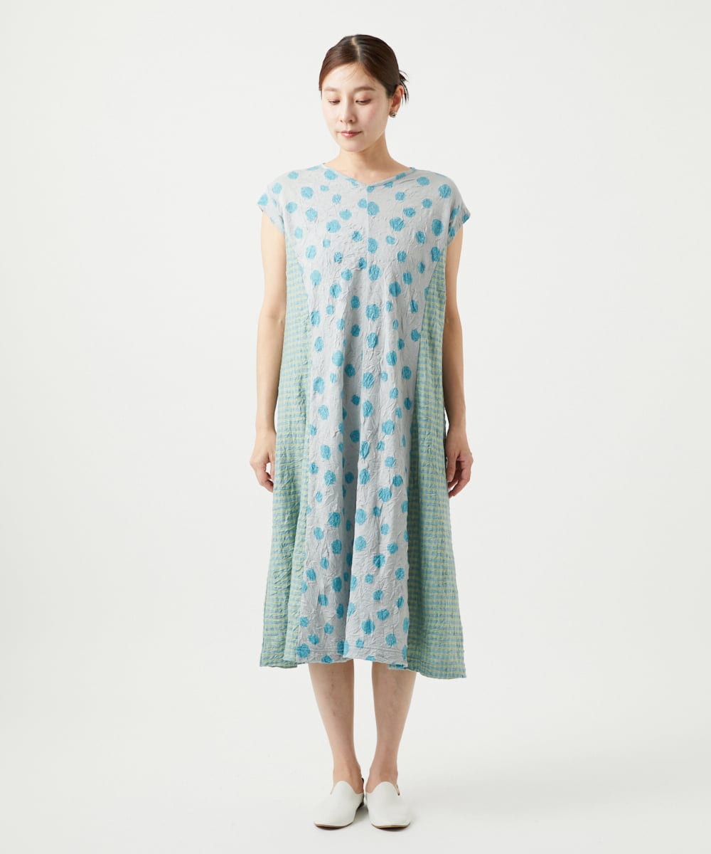 NGPHA11330 GIANNI LO GIUDICE(ジャンニ ロ ジュディチェ) [洗える・日本製]麻混ドットワッシャージャガードワンピース ライトグレー
