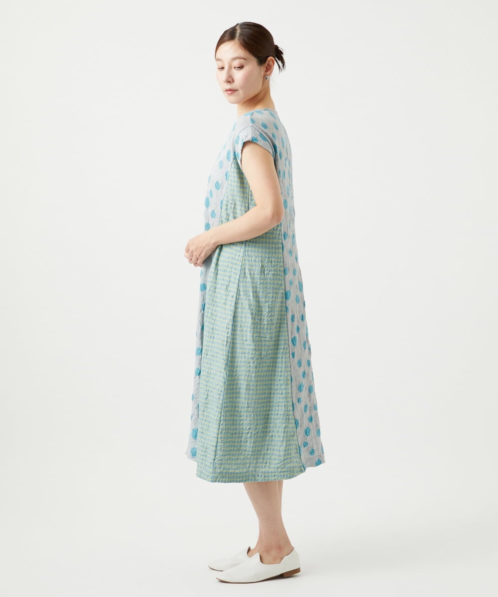 NGPHA11330 GIANNI LO GIUDICE(ジャンニ ロ ジュディチェ) [洗える・日本製]麻混ドットワッシャージャガードワンピース ライトグレー