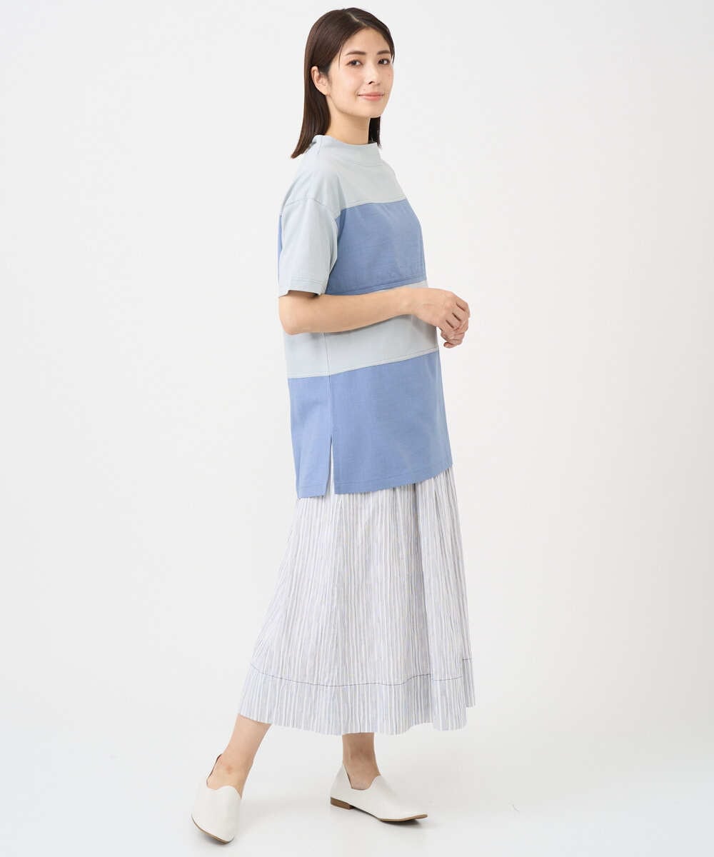 NGPHC22270 GIANNI LO GIUDICE(ジャンニ ロ ジュディチェ) [洗える・日本製]ドッキングコットン天竺チュニックカットソー ブルー