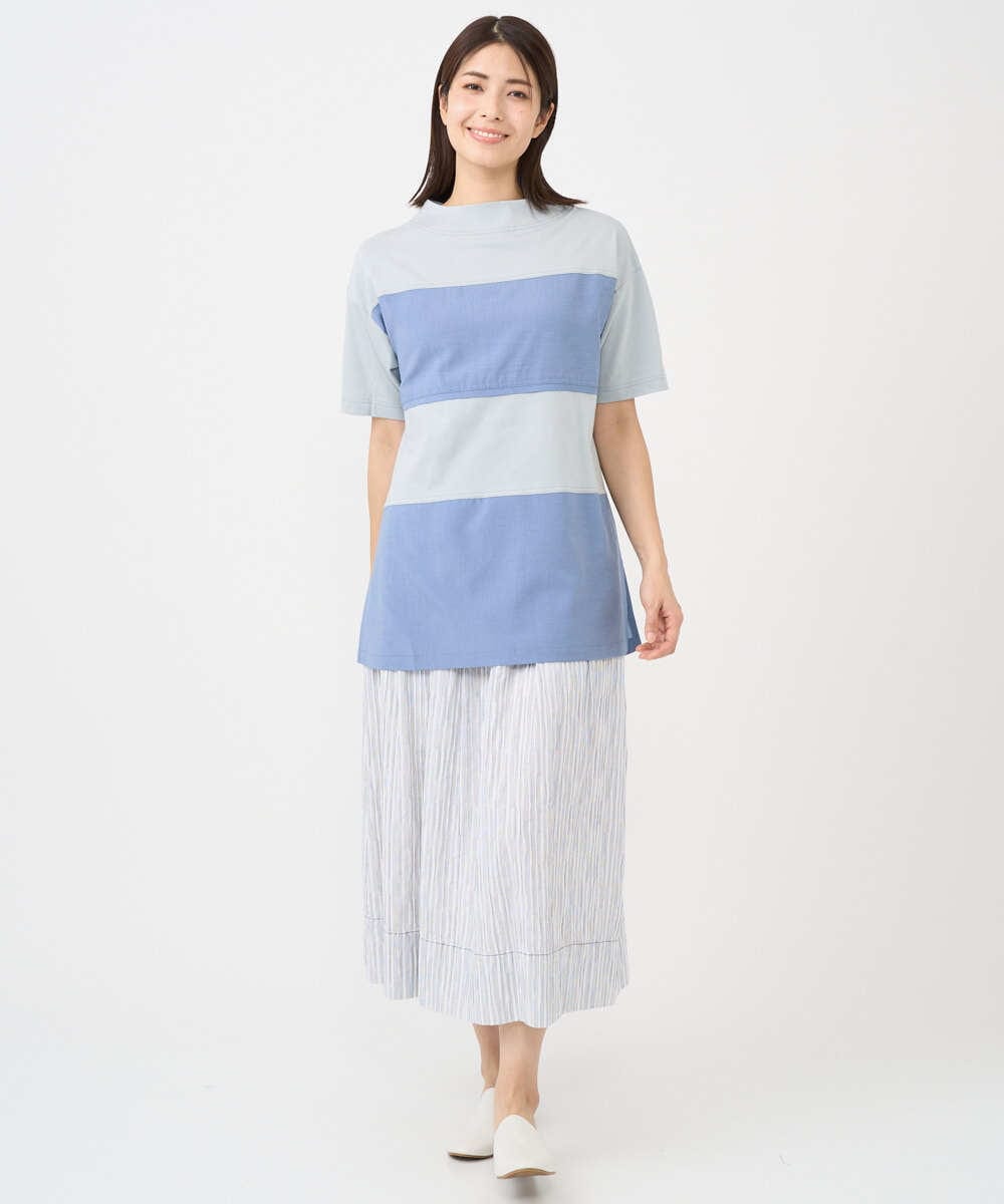 NGPHC22270 GIANNI LO GIUDICE(ジャンニ ロ ジュディチェ) [洗える・日本製]ドッキングコットン天竺チュニックカットソー ブルー