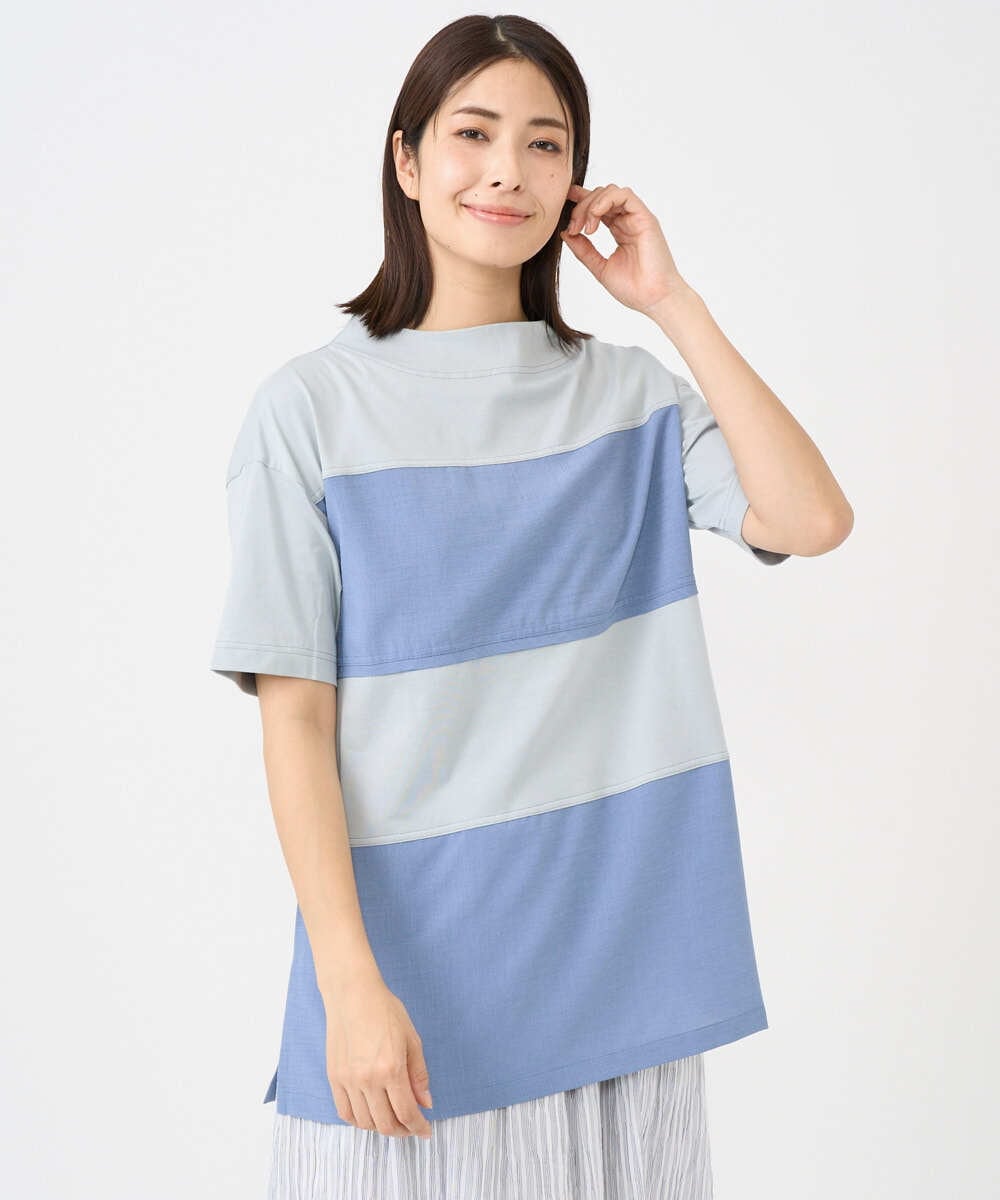 NGPHC22270 GIANNI LO GIUDICE(ジャンニ ロ ジュディチェ) [洗える・日本製]ドッキングコットン天竺チュニックカットソー ブルー