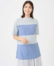 NGPHC22270 GIANNI LO GIUDICE(ジャンニ ロ ジュディチェ) [洗える・日本製]ドッキングコットン天竺チュニックカットソー ブルー