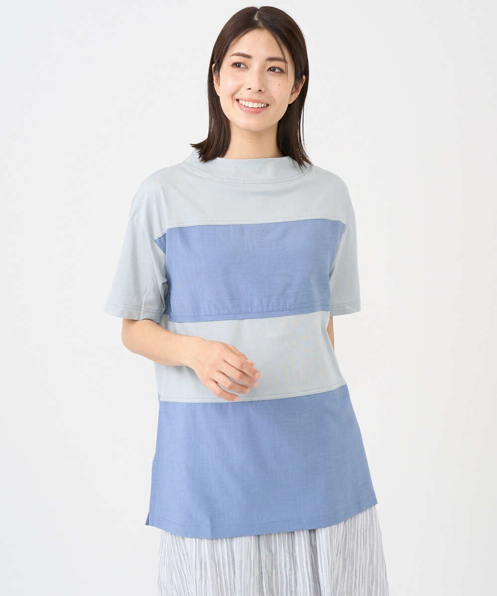 NGPHC22270 GIANNI LO GIUDICE(ジャンニ ロ ジュディチェ) [洗える・日本製]ドッキングコットン天竺チュニックカットソー ブルー