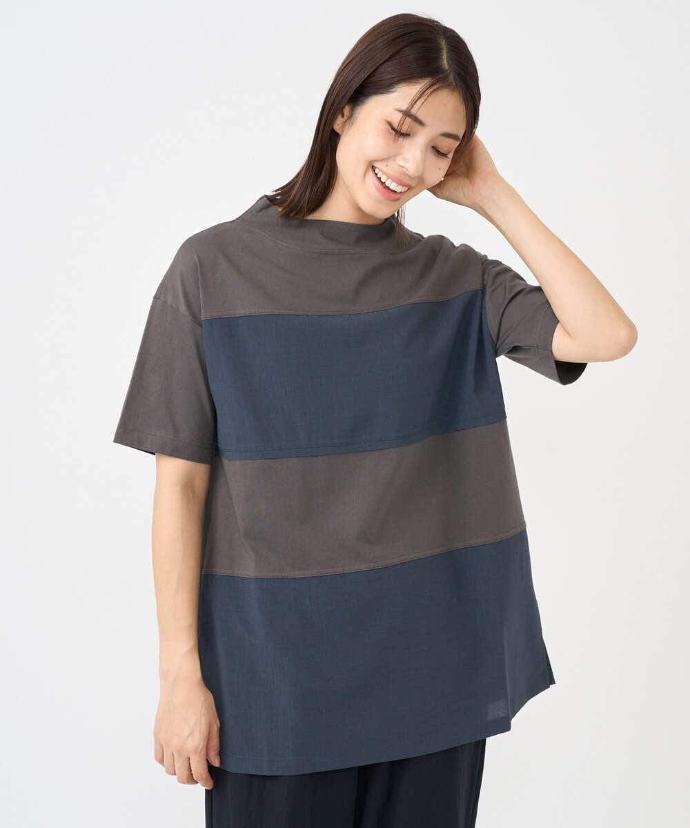 NGPHC22270 GIANNI LO GIUDICE(ジャンニ ロ ジュディチェ) [洗える・日本製]ドッキングコットン天竺チュニックカットソー ダークグレー