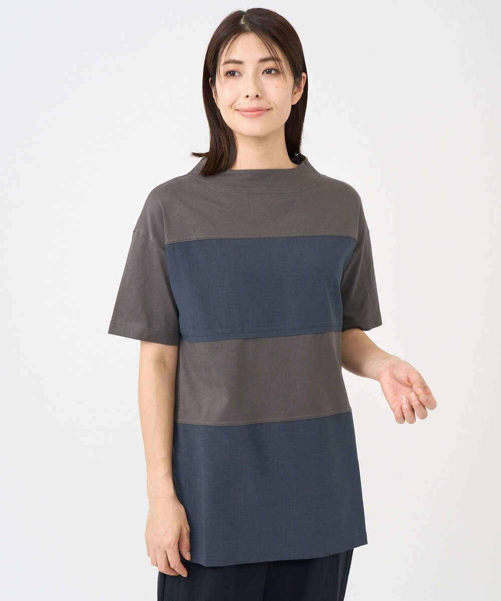 NGPHC22270 GIANNI LO GIUDICE(ジャンニ ロ ジュディチェ) [洗える・日本製]ドッキングコットン天竺チュニックカットソー ダークグレー