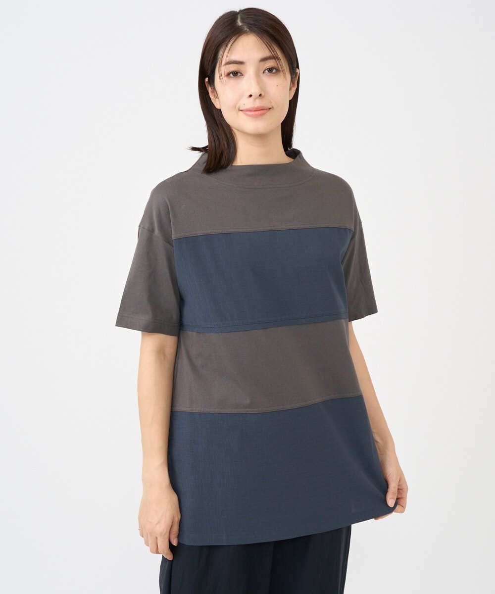 NGPHC22270 GIANNI LO GIUDICE(ジャンニ ロ ジュディチェ) [洗える・日本製]ドッキングコットン天竺チュニックカットソー ダークグレー