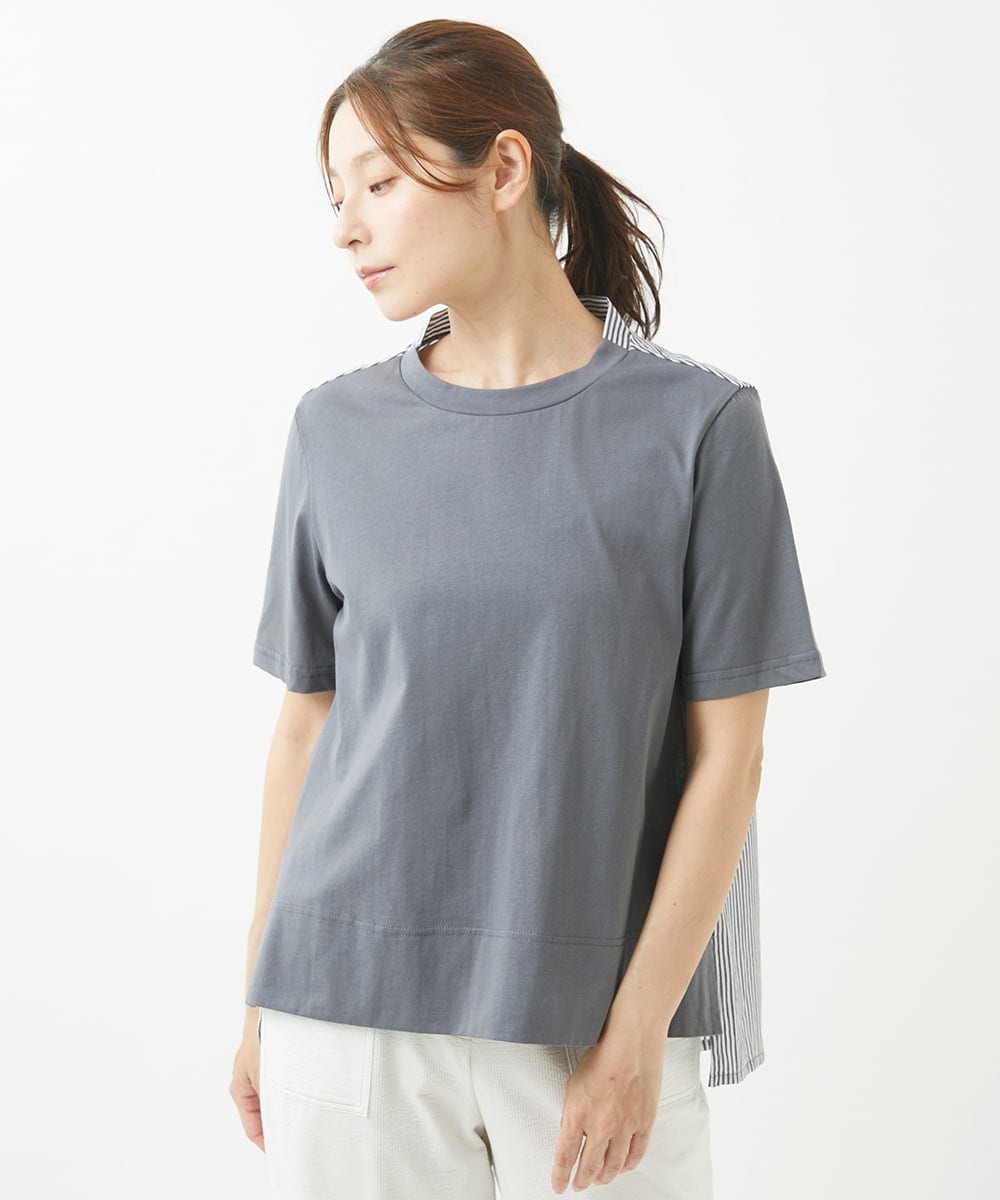 NGPHW01170 GIANNI LO GIUDICE(ジャンニ ロ ジュディチェ) [洗える]コットン天竺ボーダーチュニックカットソー ダークグレー