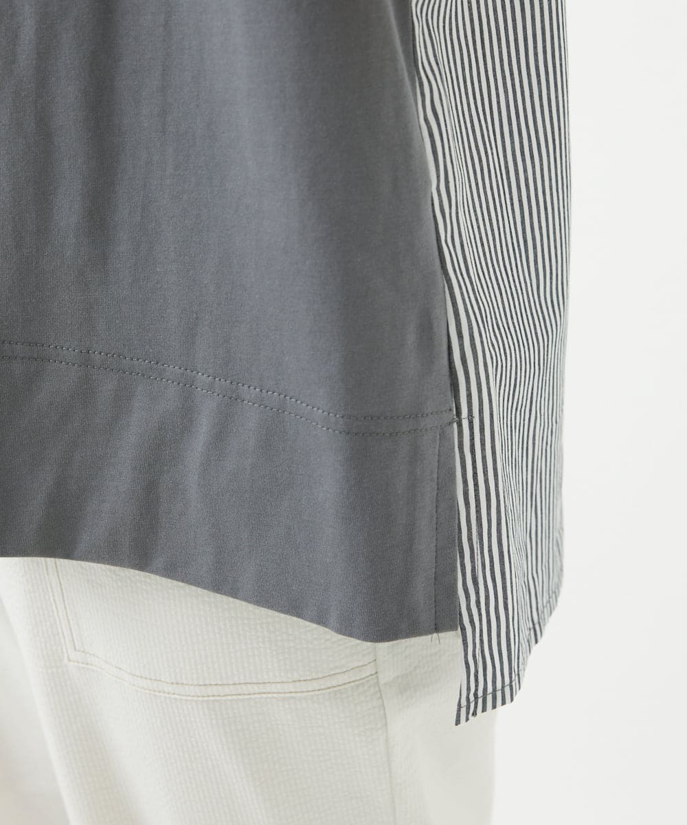 NGPHW01170 GIANNI LO GIUDICE(ジャンニ ロ ジュディチェ) [洗える]コットン天竺ボーダーチュニックカットソー ダークグレー