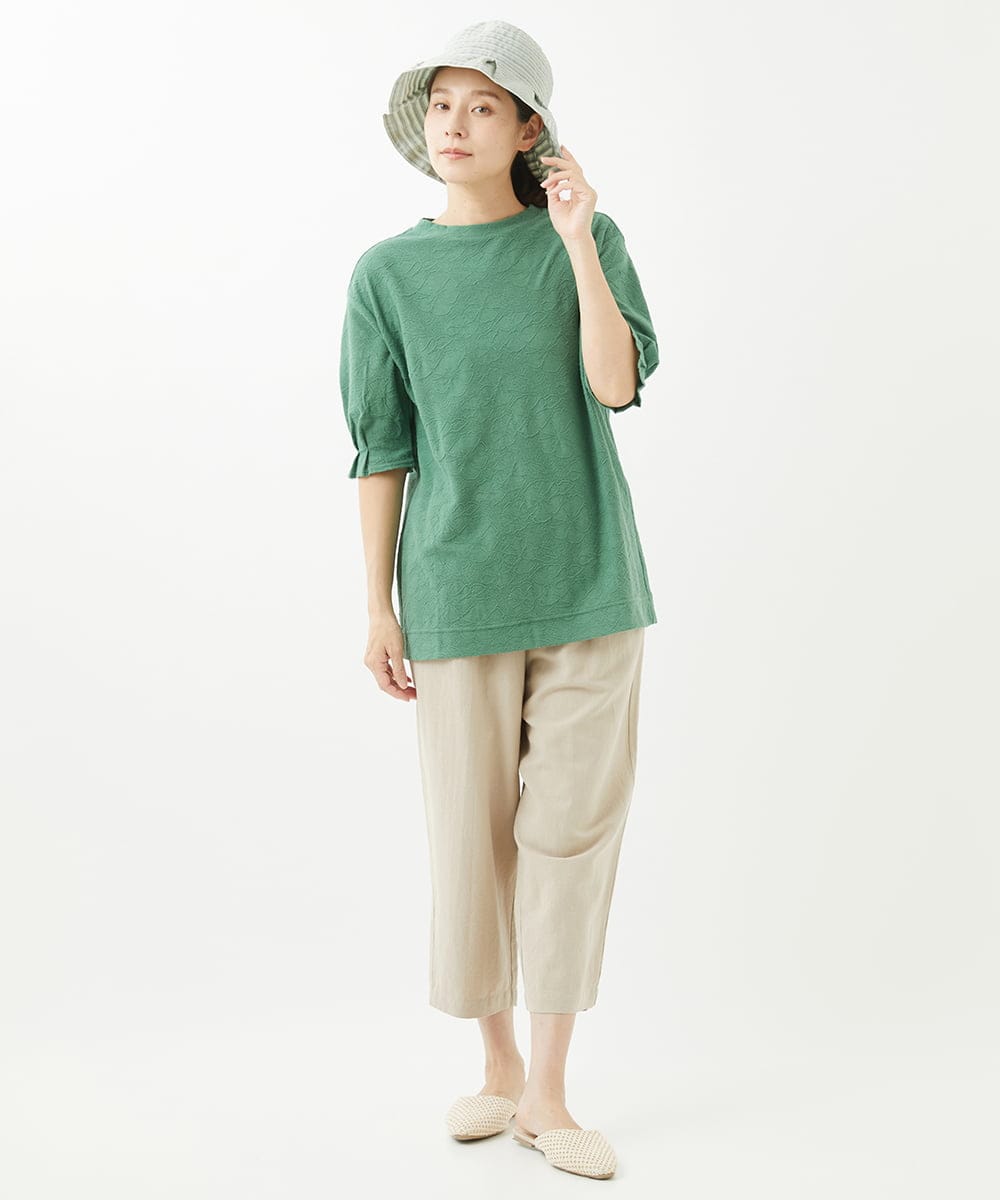 NGPHW10130 GIANNI LO GIUDICE(ジャンニ ロ ジュディチェ) [洗える]フラワージャガードカットソーチュニック グリーン