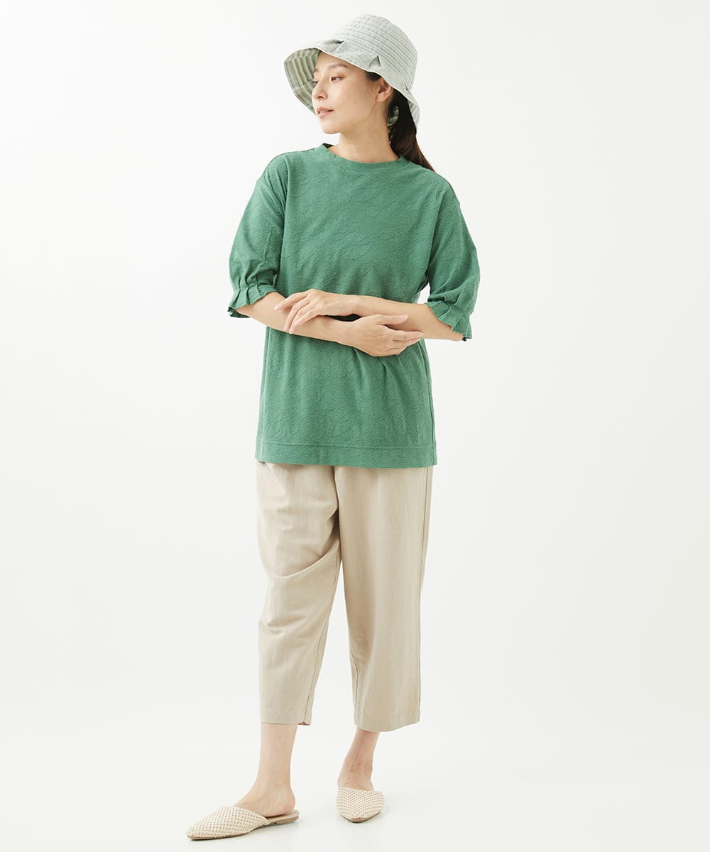 NGPHW10130 GIANNI LO GIUDICE(ジャンニ ロ ジュディチェ) [洗える]フラワージャガードカットソーチュニック グリーン