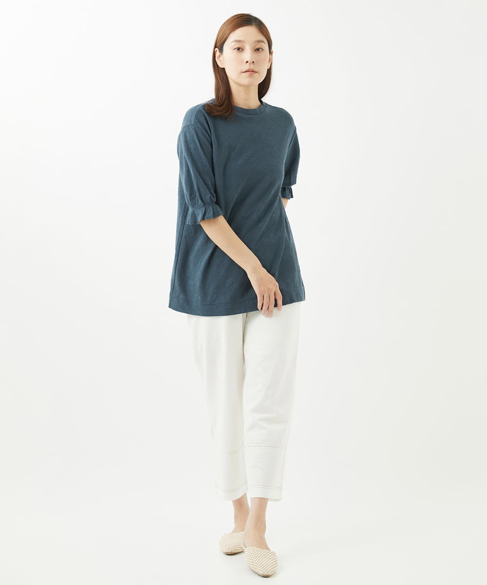 NGPHW10130 GIANNI LO GIUDICE(ジャンニ ロ ジュディチェ) [洗える]フラワージャガードカットソーチュニック ネイビー