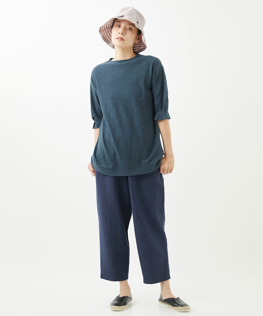 NGPHW10130 GIANNI LO GIUDICE(ジャンニ ロ ジュディチェ) [洗える]フラワージャガードカットソーチュニック ネイビー