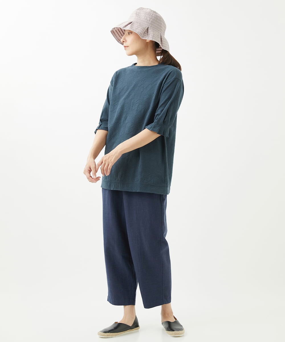 NGPHW10130 GIANNI LO GIUDICE(ジャンニ ロ ジュディチェ) [洗える]フラワージャガードカットソーチュニック ネイビー