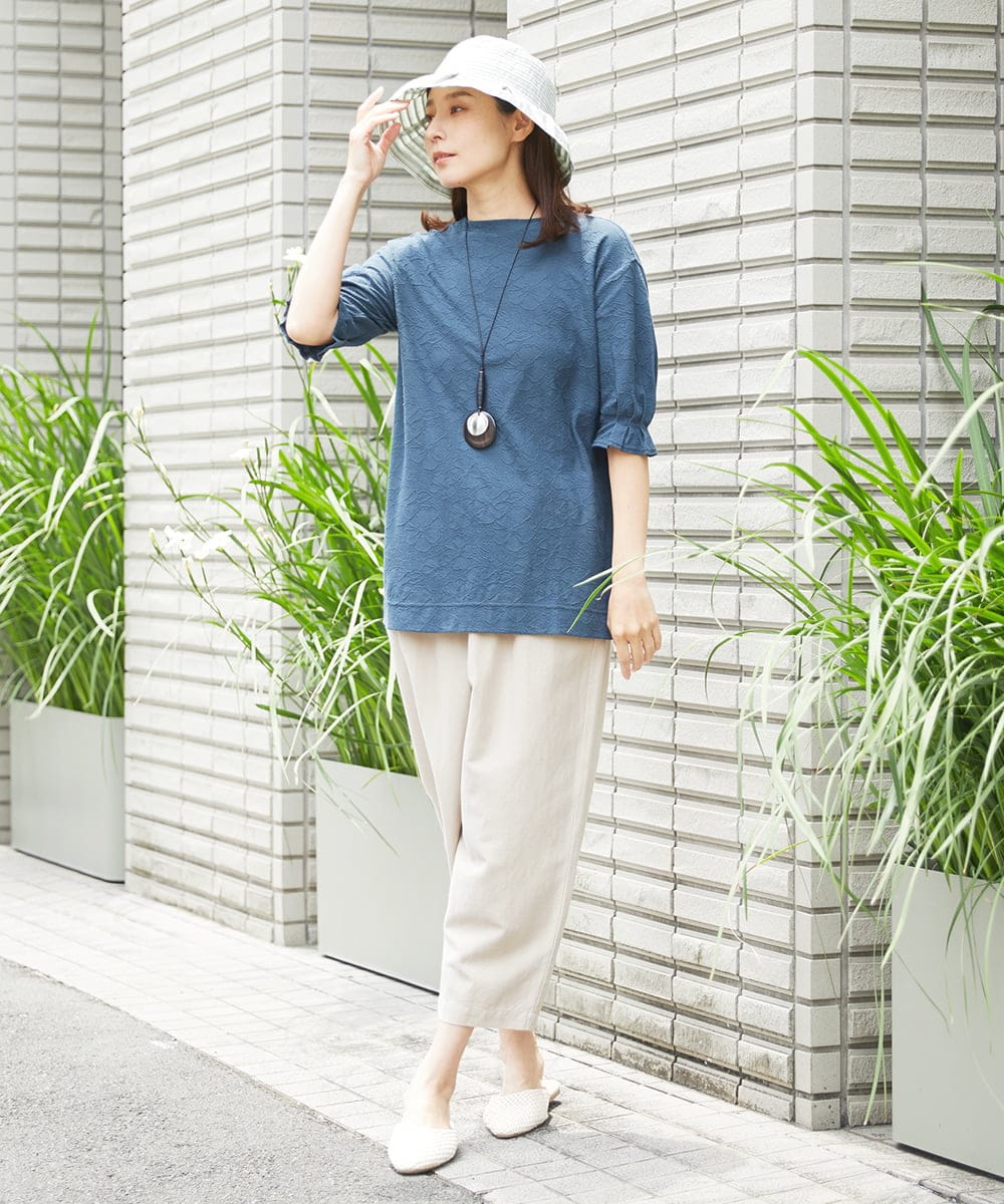 NGPHW10130 GIANNI LO GIUDICE(ジャンニ ロ ジュディチェ) [洗える]フラワージャガードカットソーチュニック ネイビー