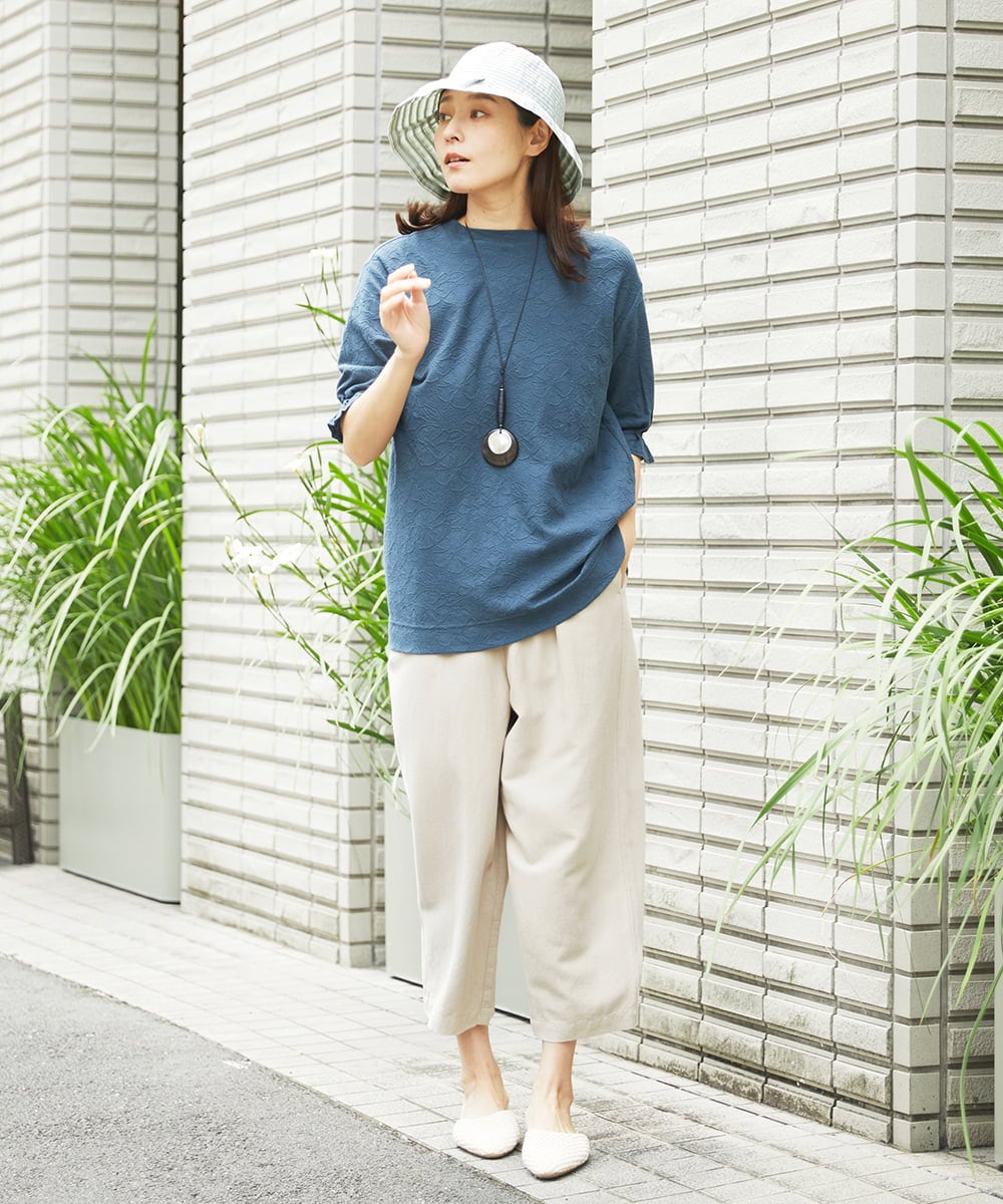 NGPHW10130 GIANNI LO GIUDICE(ジャンニ ロ ジュディチェ) [洗える]フラワージャガードカットソーチュニック ネイビー