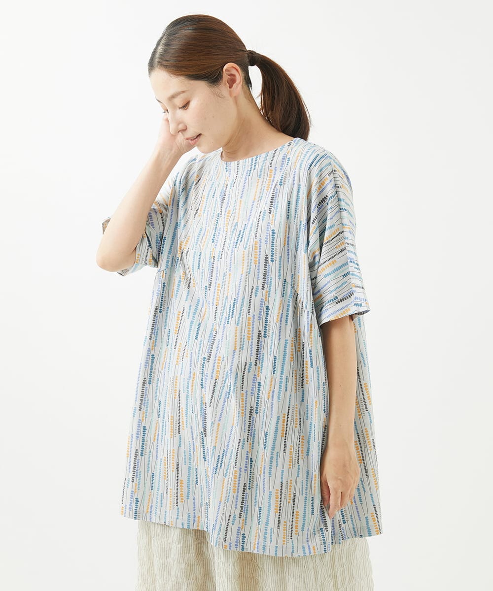 NGPHW11160 GIANNI LO GIUDICE(ジャンニ ロ ジュディチェ) [洗える]テンテン柄プリントカットソーチュニック ライトグレー