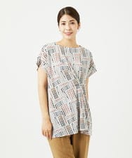 NGPJB01220 GIANNI LO GIUDICE(ジャンニ ロ ジュディチェ) [接触冷感・洗える]ラインドットプリントチュニック オレンジ