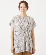 NGPJB01220 GIANNI LO GIUDICE(ジャンニ ロ ジュディチェ) [接触冷感・洗える]ラインドットプリントチュニック オレンジ