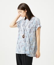 NGPJB01220 GIANNI LO GIUDICE(ジャンニ ロ ジュディチェ) [接触冷感・洗える]ラインドットプリントチュニック ブルー