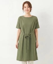 NGPJW30230 GIANNI LO GIUDICE(ジャンニ ロ ジュディチェ) [洗える]綿強撚天竺ベルトワンピース カーキ