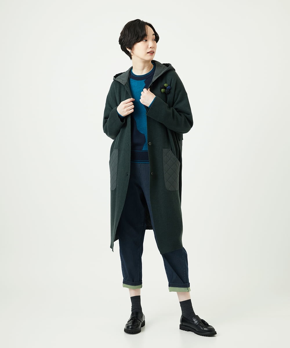 NGSAE11450 GIANNI LO GIUDICE(ジャンニ ロ ジュディチェ) [洗える]キルトドッキングニットコーディガン カーキ