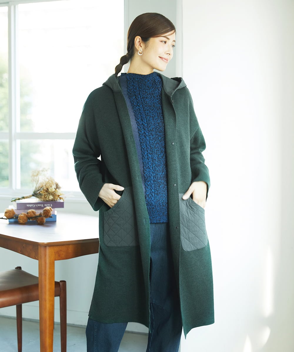 NGSAE11450 GIANNI LO GIUDICE(ジャンニ ロ ジュディチェ) [洗える]キルトドッキングニットコーディガン カーキ