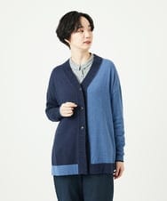 NGSAE12290 GIANNI LO GIUDICE(ジャンニ ロ ジュディチェ) [洗える]バイカラーニットカーディガン ネイビー