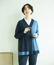 NGSAE12290 GIANNI LO GIUDICE(ジャンニ ロ ジュディチェ) [洗える]バイカラーニットカーディガン ネイビー