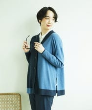 NGSAE12290 GIANNI LO GIUDICE(ジャンニ ロ ジュディチェ) [洗える]バイカラーニットカーディガン ネイビー