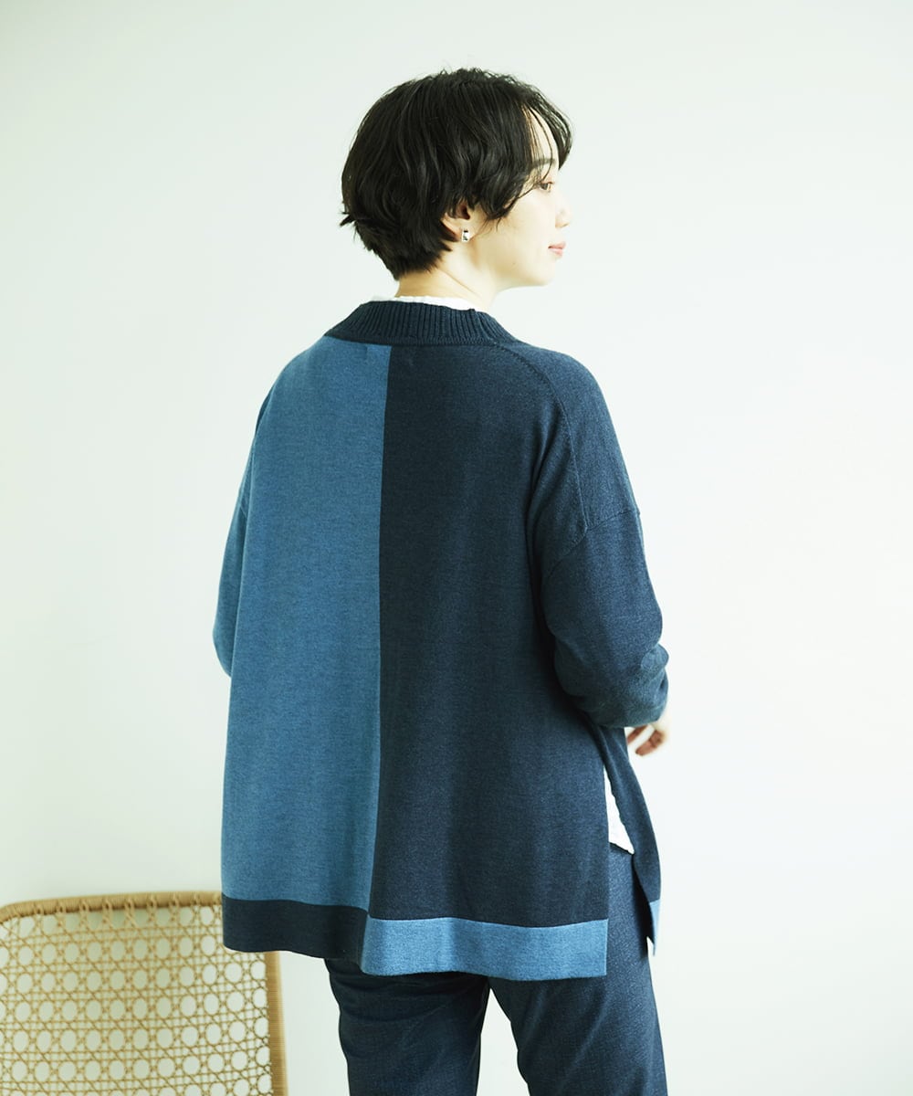 NGSAE12290 GIANNI LO GIUDICE(ジャンニ ロ ジュディチェ) [洗える]バイカラーニットカーディガン ネイビー