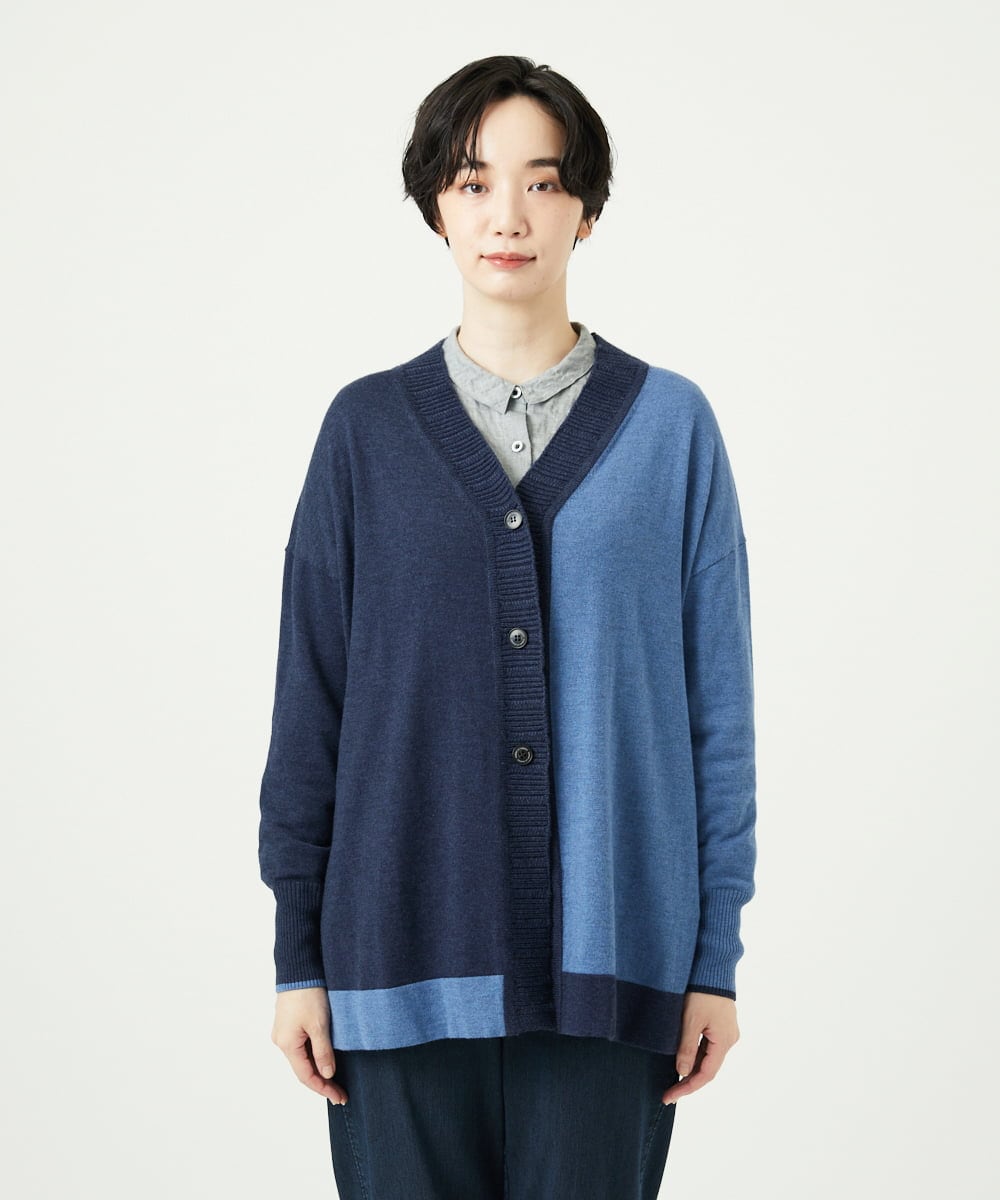 NGSAE12290 GIANNI LO GIUDICE(ジャンニ ロ ジュディチェ) [洗える]バイカラーニットカーディガン ネイビー