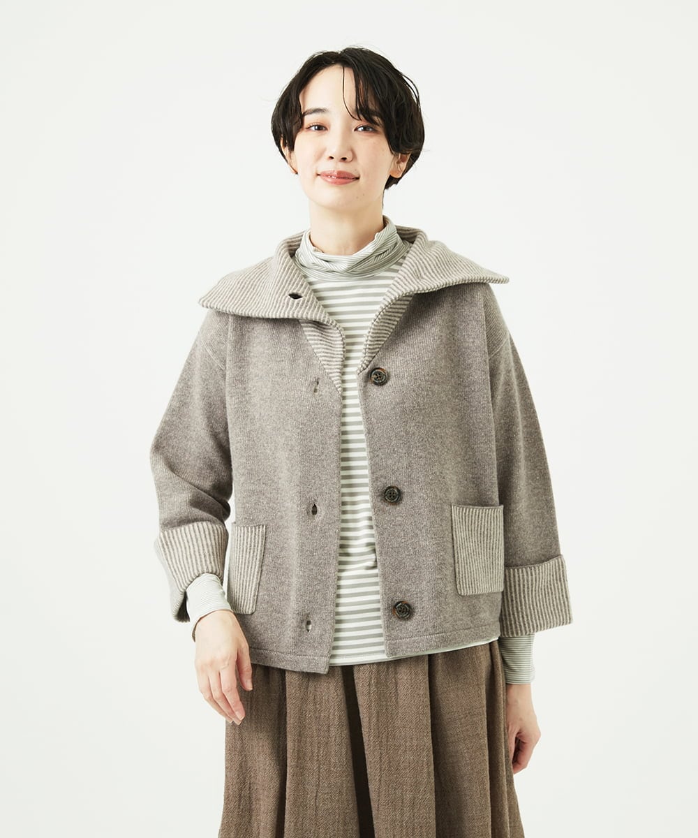 NGSAE40390 GIANNI LO GIUDICE(ジャンニ ロ ジュディチェ) エキストラファインメリノ ウールニットジャケット ベージュ