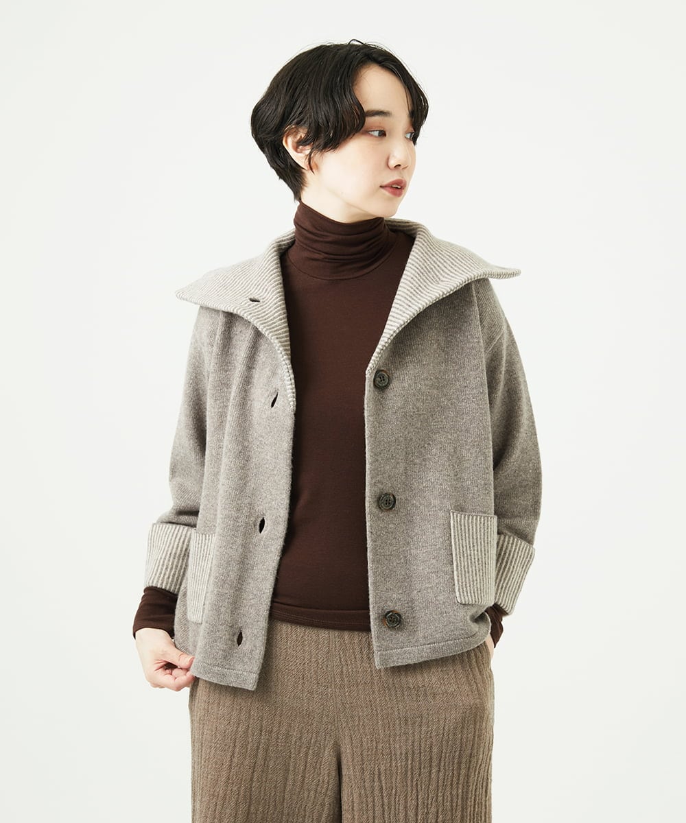 NGSAE40390 GIANNI LO GIUDICE(ジャンニ ロ ジュディチェ) エキストラファインメリノ ウールニットジャケット ベージュ