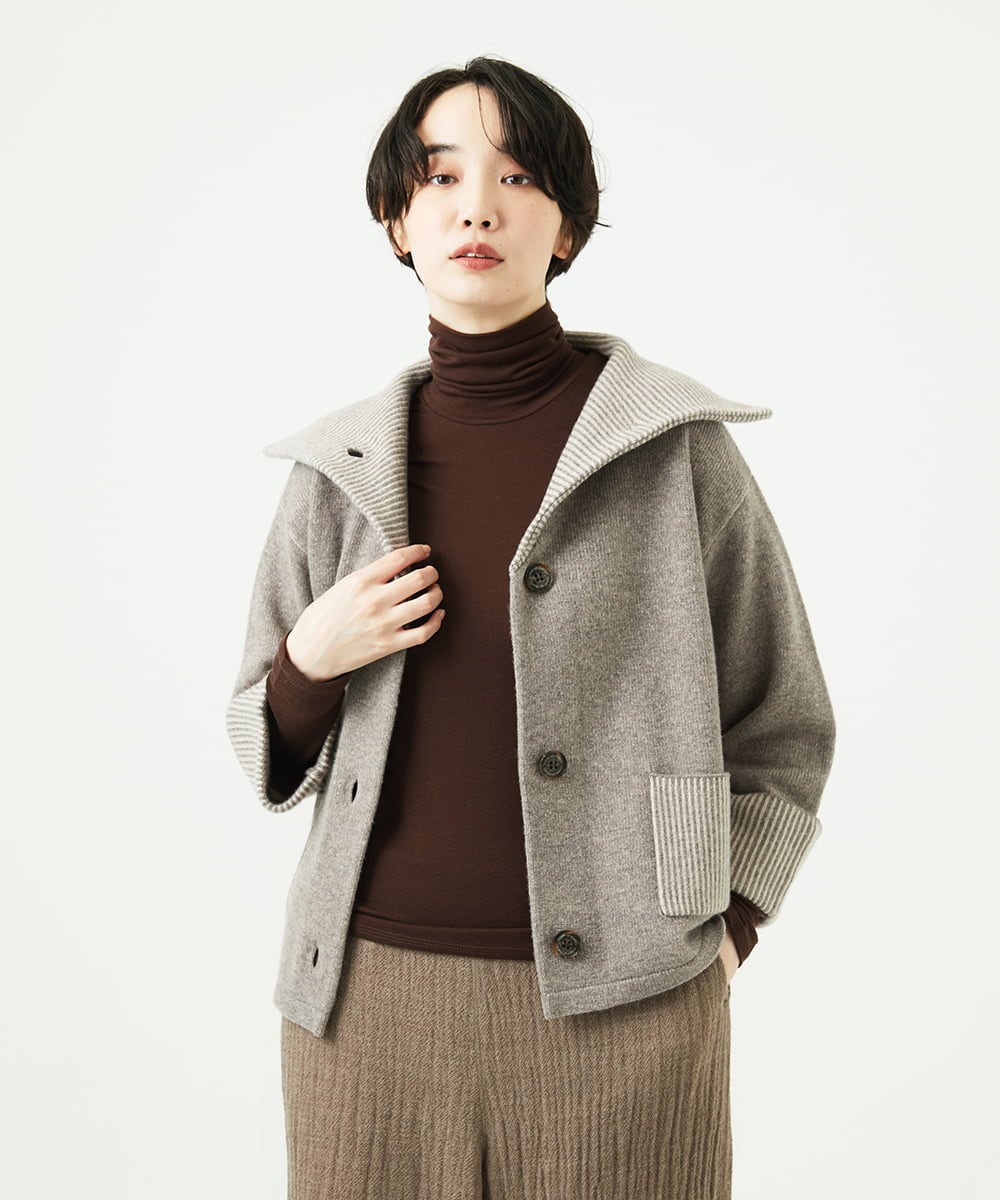 NGSAE40390 GIANNI LO GIUDICE(ジャンニ ロ ジュディチェ) エキストラファインメリノ ウールニットジャケット ベージュ