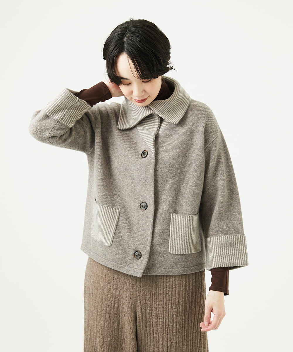 NGSAE40390 GIANNI LO GIUDICE(ジャンニ ロ ジュディチェ) エキストラファインメリノ ウールニットジャケット ベージュ