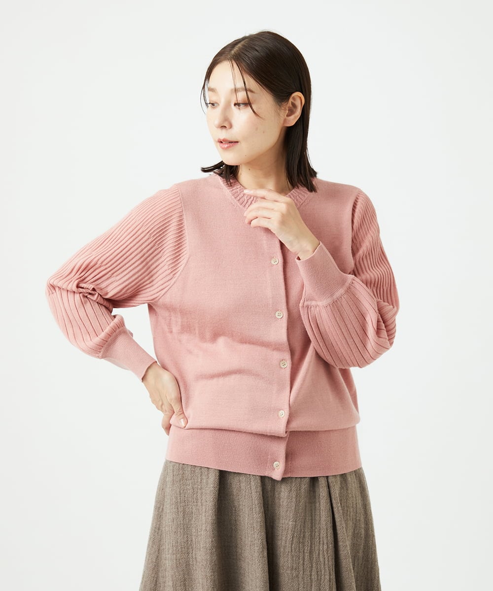 NGSCE50270 GIANNI LO GIUDICE(ジャンニ ロ ジュディチェ) [洗える]ウール混リブニットカーディガン ピンク