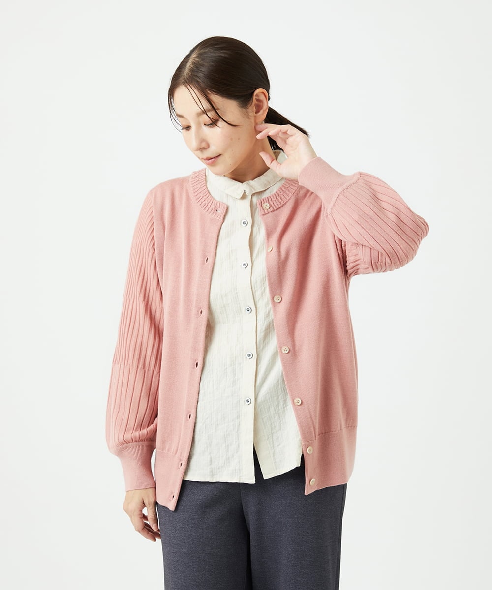 NGSCE50270 GIANNI LO GIUDICE(ジャンニ ロ ジュディチェ) [洗える]ウール混リブニットカーディガン ピンク