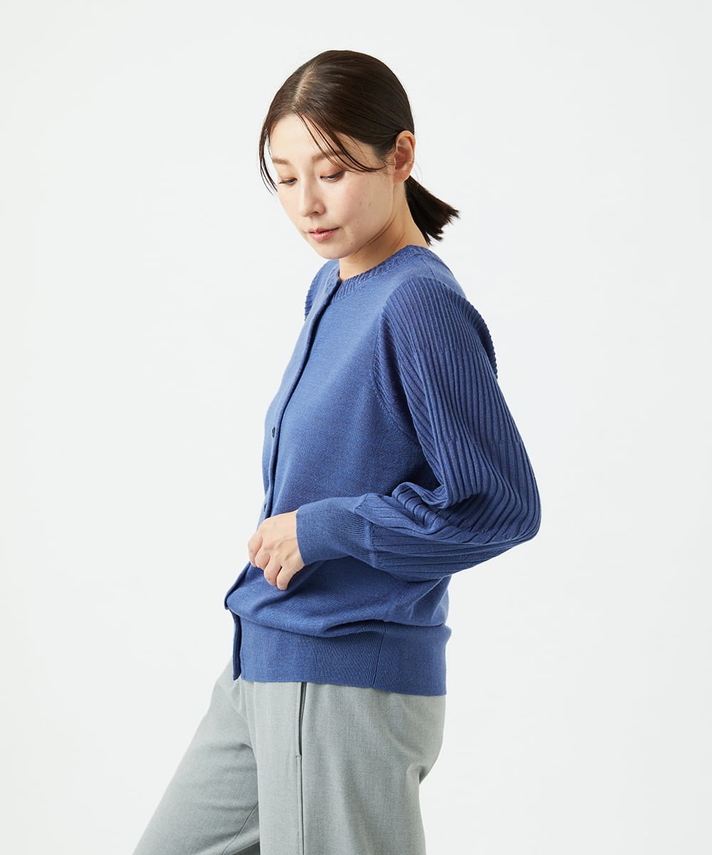 NGSCE50270 GIANNI LO GIUDICE(ジャンニ ロ ジュディチェ) [洗える]ウール混リブニットカーディガン ブルー